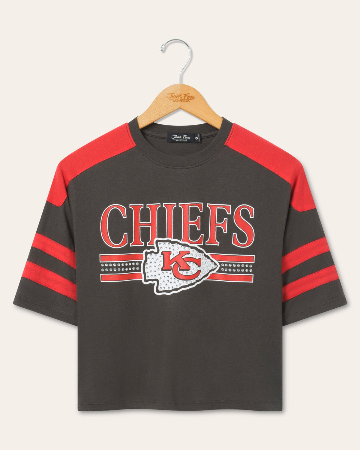 Women's Kansas City Chiefs Bling Striped Crop Tee product image 1