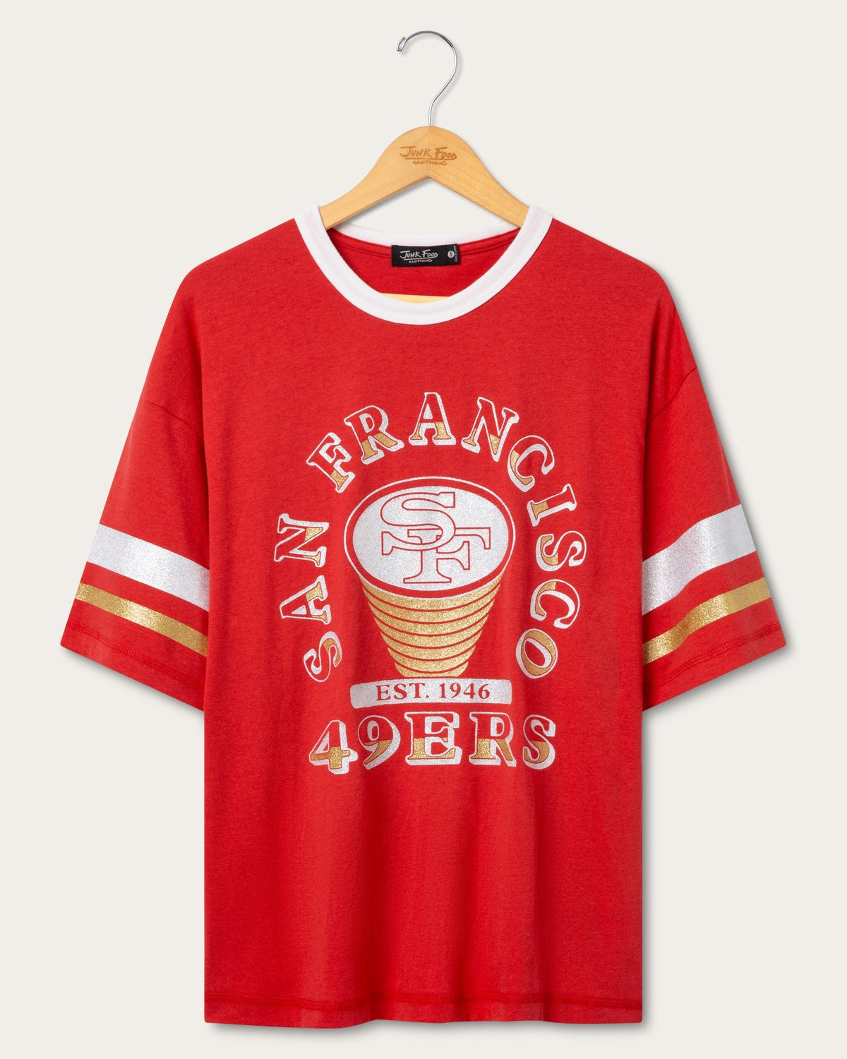 Women's San Francisco 49ers Glitter Boxy Ringer product image 1