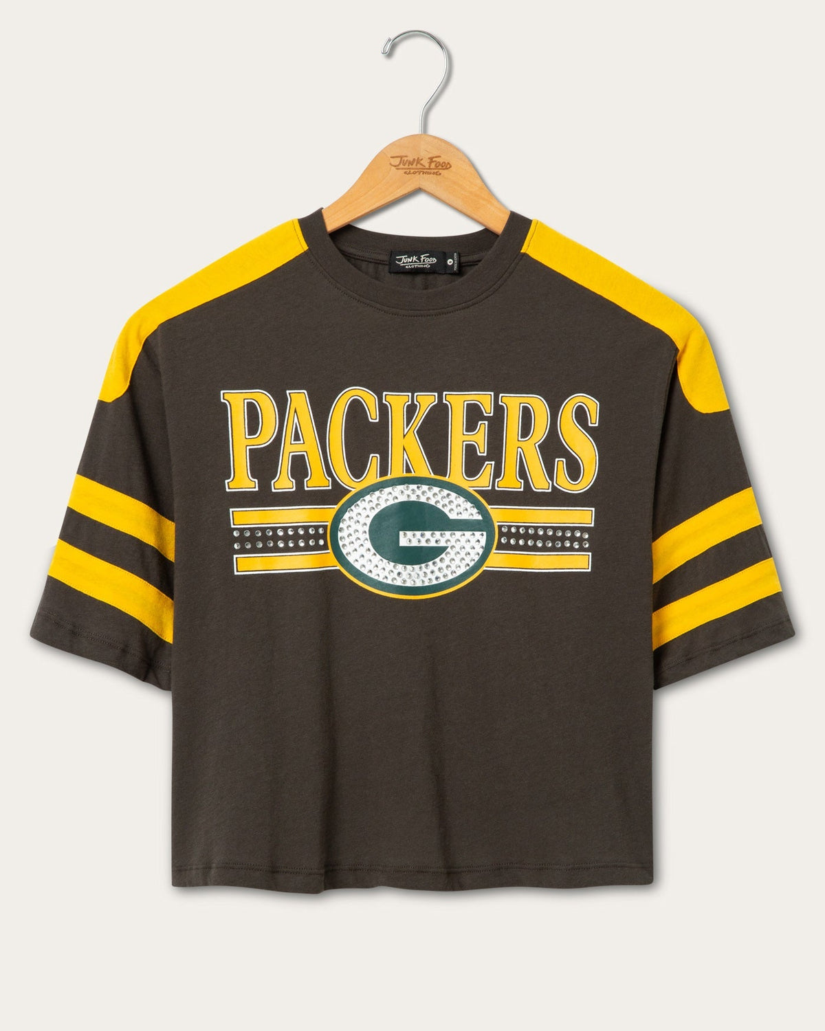 Women's Green Bay Packers Striped Bling Crop Tee product image 1