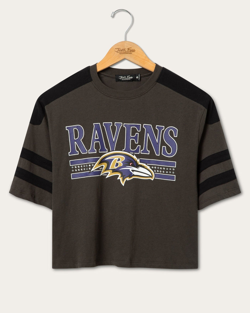 Women's Baltimore Ravens Striped Bling Crop Tee product image 1