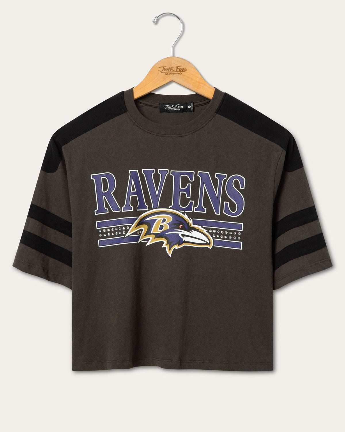 Women's Baltimore Ravens Striped Bling Crop Tee product image 1