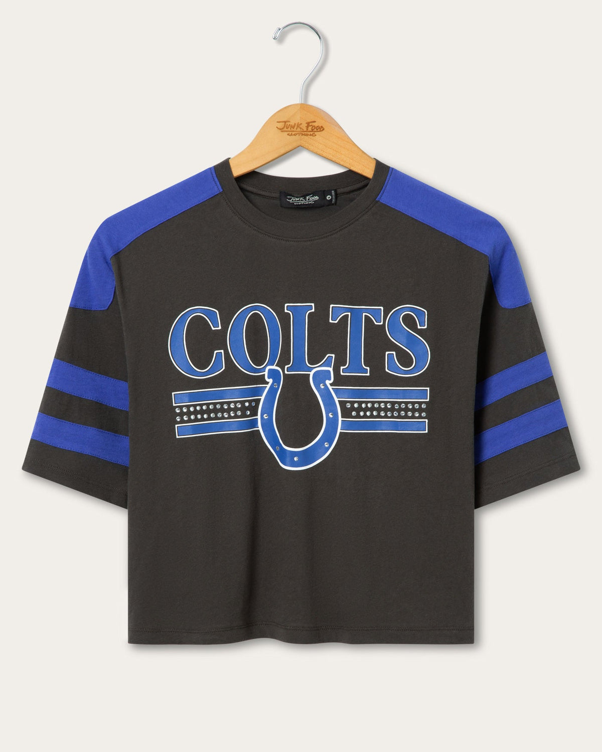 Women's Indianapolis Colts Striped Bling Crop Tee product image 1