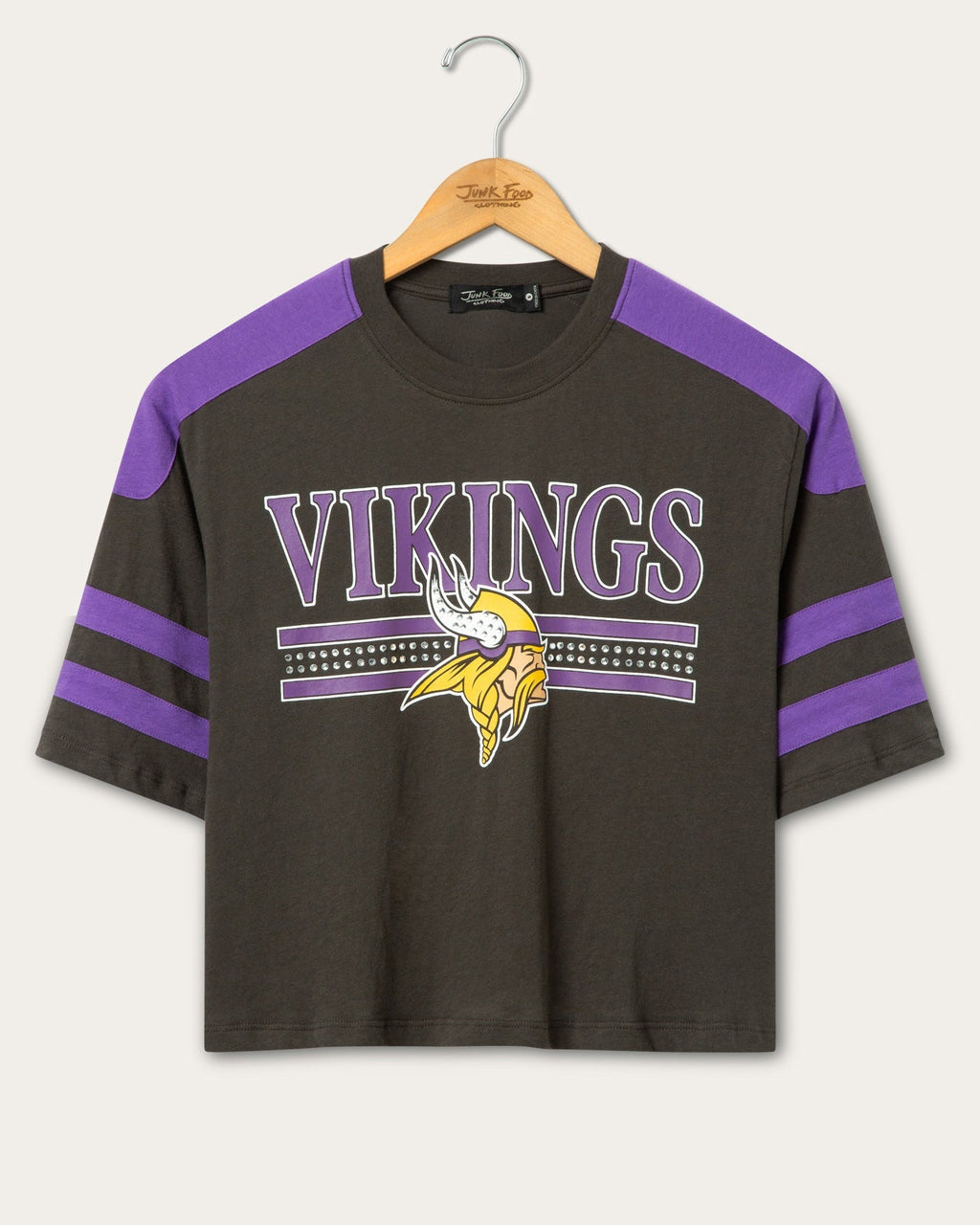 Women's Minnesota Vikings Striped Bling Crop Tee product image 1