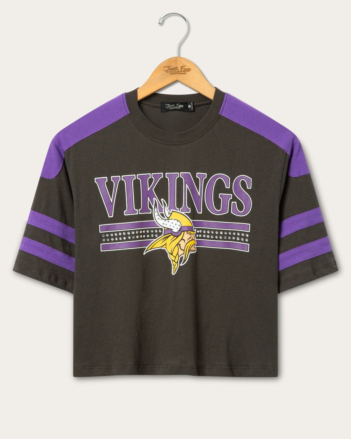 Women's Minnesota Vikings Striped Bling Crop Tee product image 1