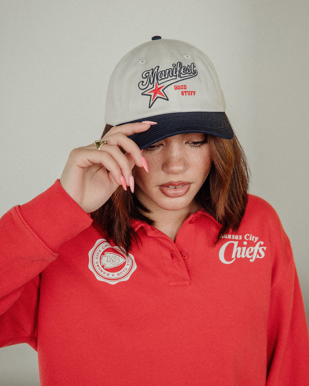 Women's Kansas City Chiefs Polo Crop Fleece product image 2